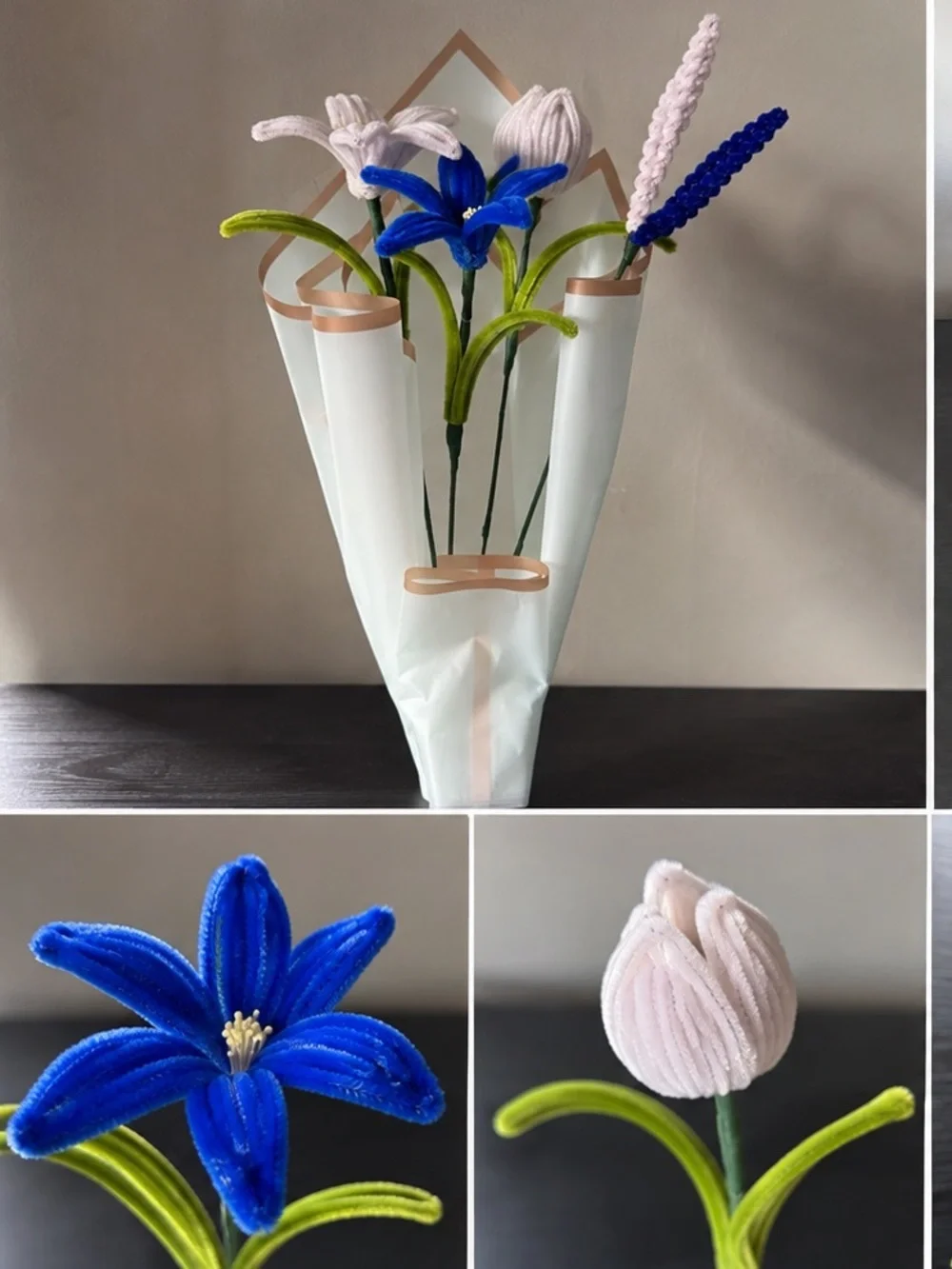 Handcrafted Blue and Pink Velvet Floral Bouquet - Home Accents